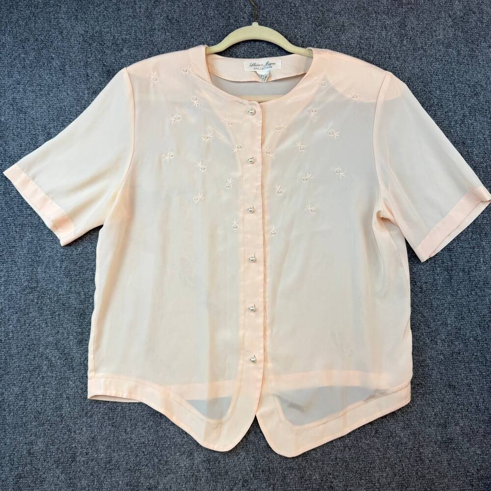 Vintage Laura & Jayne Peach Sheer Chiffon Embroidered Blouse Size 16